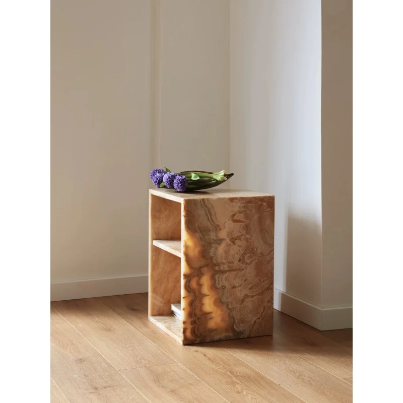 Natural Persian jade marble coffee table, French-style corner table, square bedside cabinet, room stone, luxurious and elegant.