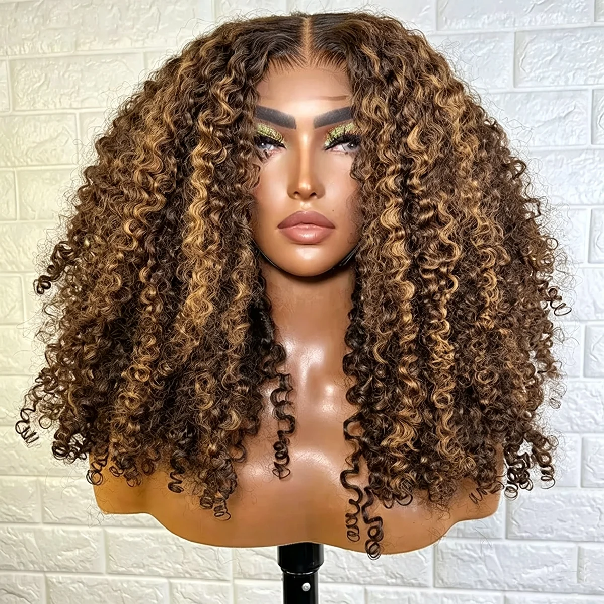Highlight Real Human Hair Wigs Afro Kinky Curly 13x4 HD Lace Front Wigs Ombre Blonde Deep Wave Lace Frontal Wig With Drawstring