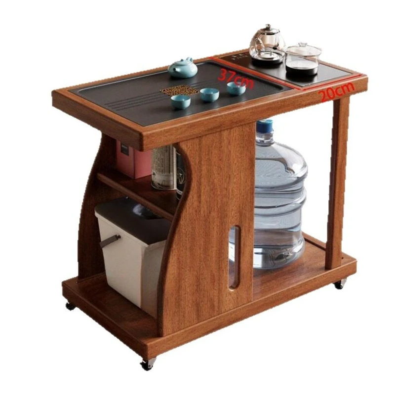 Living room movable tea table kettle integrated tea cabinet solid wood home tea cart balcony