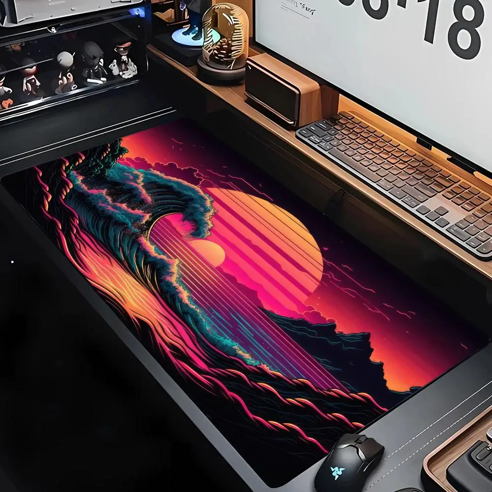 

Art wave and neon-lit sunset Mouse Pad Desk Mat Gaming mat gamer pc accessories rubber anti-slip keypad expansion mousepad