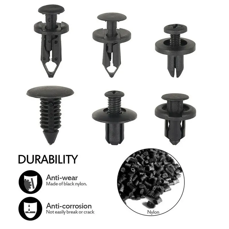 190PCS Set Car Universal Buckle 6 Models Size Fastenr Rivet Clamping Fastener Buckle Car Accessory ABS Material Fixed Screw