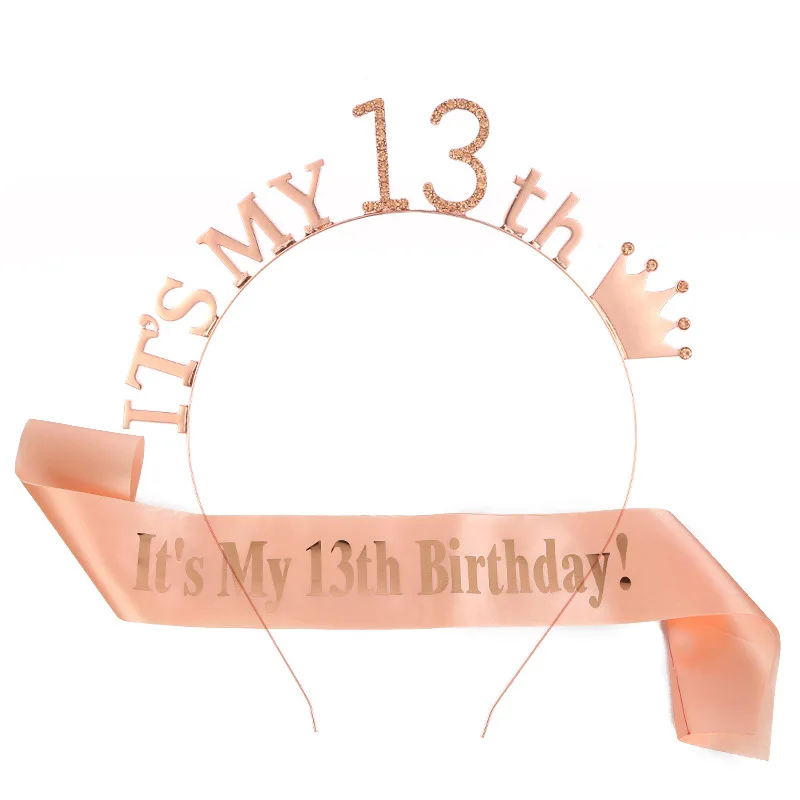 1 Set It Is My 13 16 18 21 30 40 50 60 70 80 Birthday Party Satin Sash Crown Tiara Headband Birthday Anniversary Party Decor