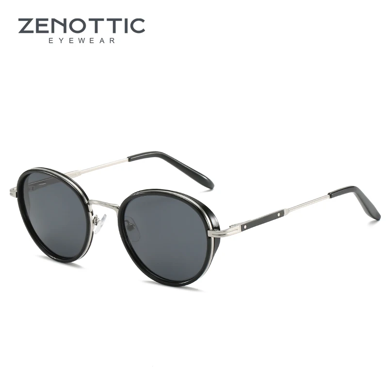 ZENOTTIC Steampunk-Sonnenbrille, rund, polarisiert, verspiegelt (01 Farbe), Sonnenbrille für Damen und Herren, Vintage-Sonnenbrille, UV400