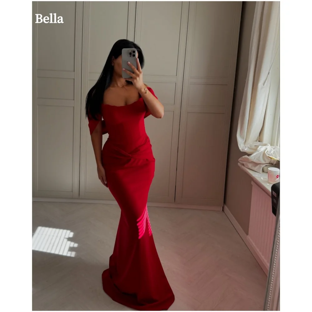 

Bella Customized Red Mermaid Off the Shoulder robes de soirée Four-Way Stretch Evening Dresses Strapless Prom Wedding Dress 2024