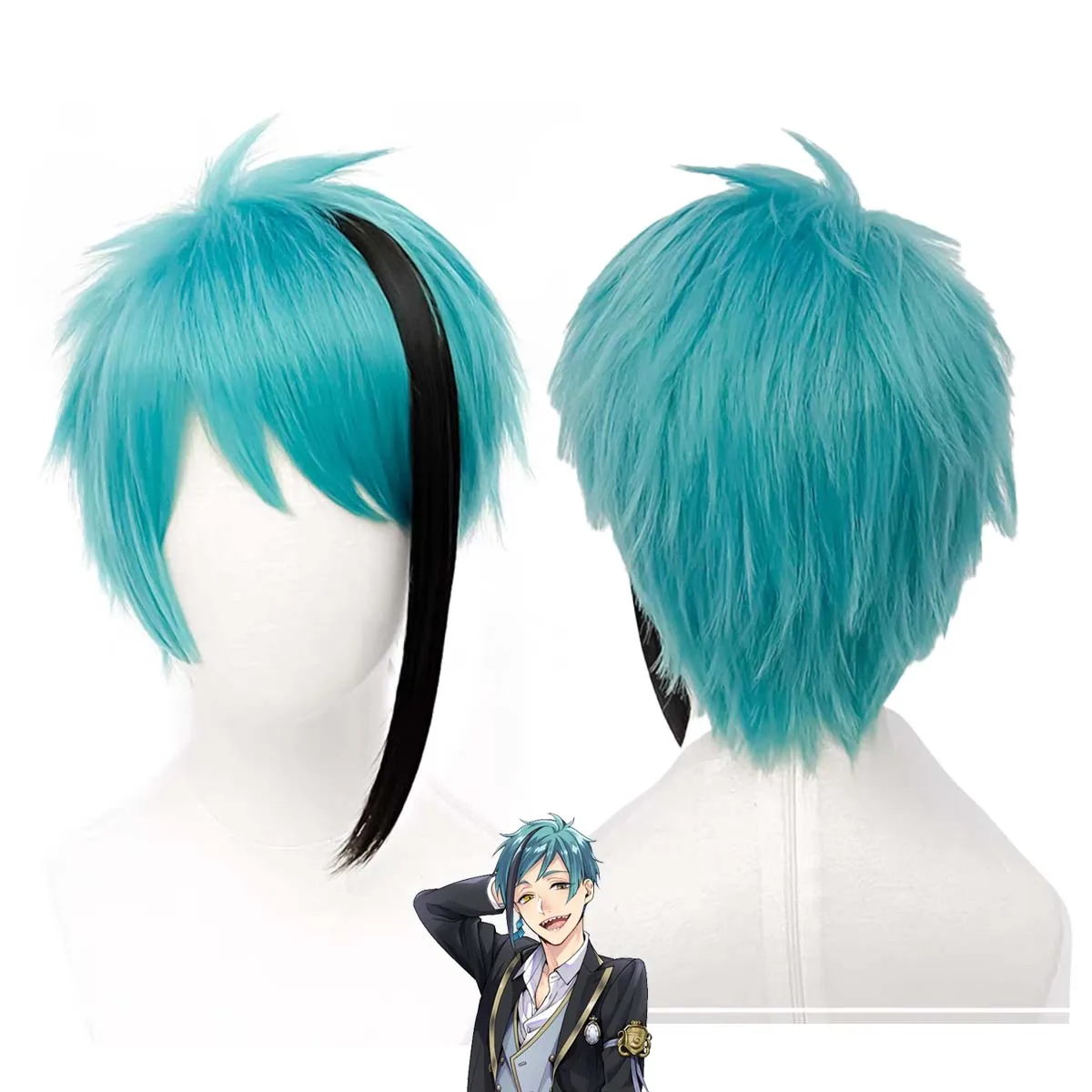 Game Twisted Wonderland Floyd Leech Blue Black Mixed Cosplay Wig For Men