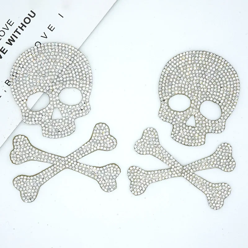 Silver Skull Hot Diamond Sequin Iron On Applique Patches Hot Fix Rhinestone Transfer Motifs Transfer On Diy Shirt Dress Trouser