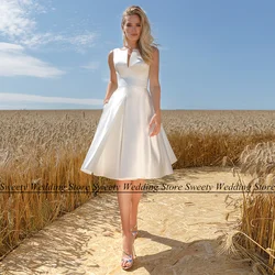 Civil Wedding Dress Custom Color Litte White Gown V Neck Sleeveless Knee Length A Line Satin Bridal Dresses Robe De Mariee