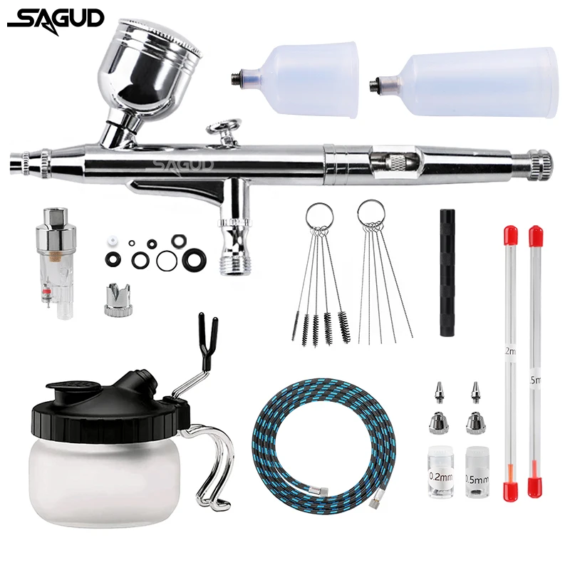 

Dual Action Airbrush Kit 0.2/0.5mm Air Brush Gun with Cleaning Needle Spray Gun Accessories DIY Model Nail Painting Makeup