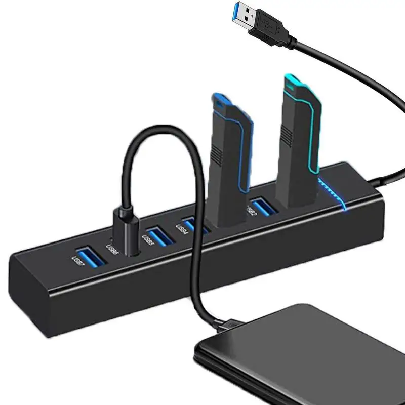 Concentrador de datos USB 3,0, 7 puertos, carga rápida, adaptador de CA, convertidor de expansión para portátil