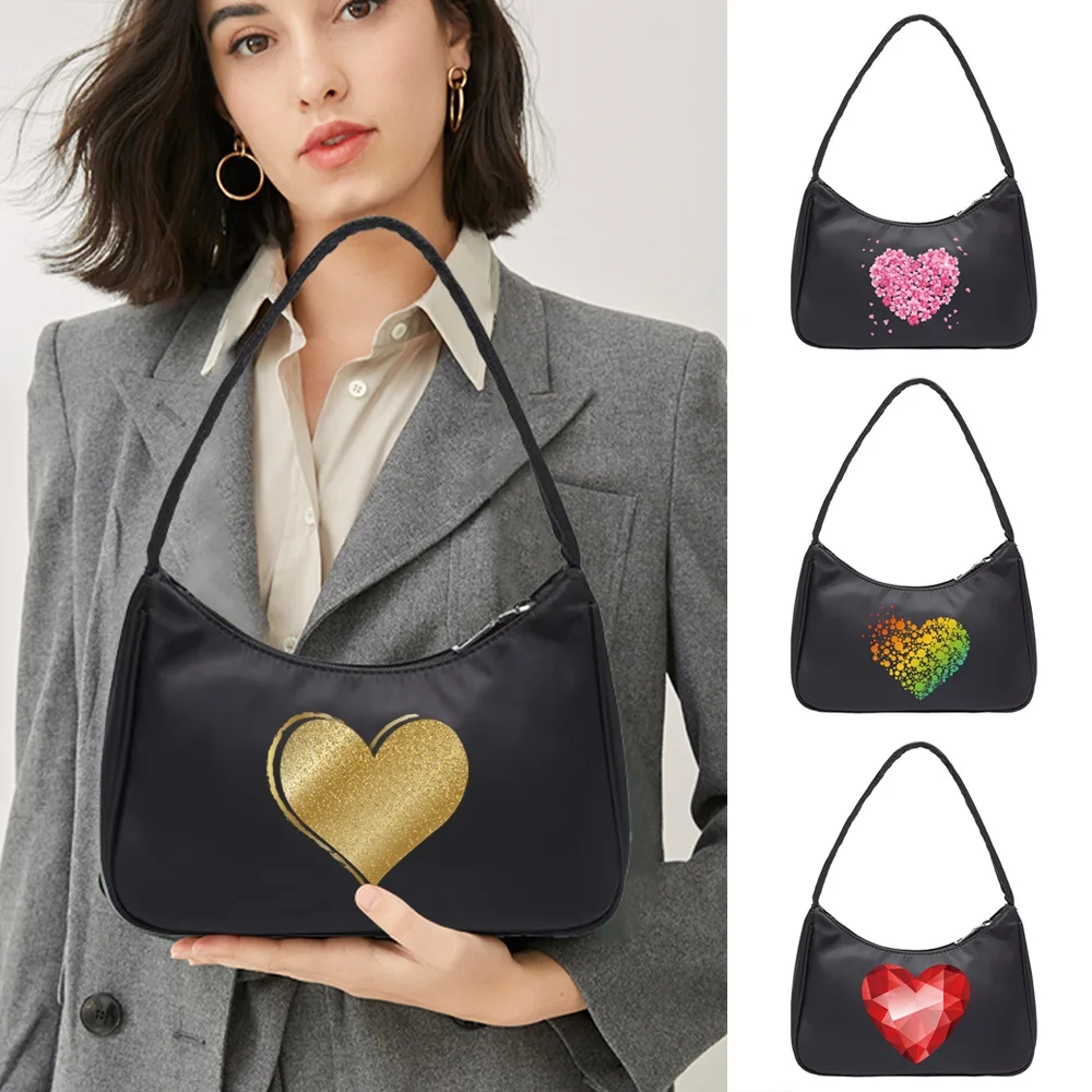 Women Handbag Simple Underarm Shoulder Bags Fashion Love Print Daily Design Totes Coin Purse Pouch Hobo Shoulder Bag Organizer