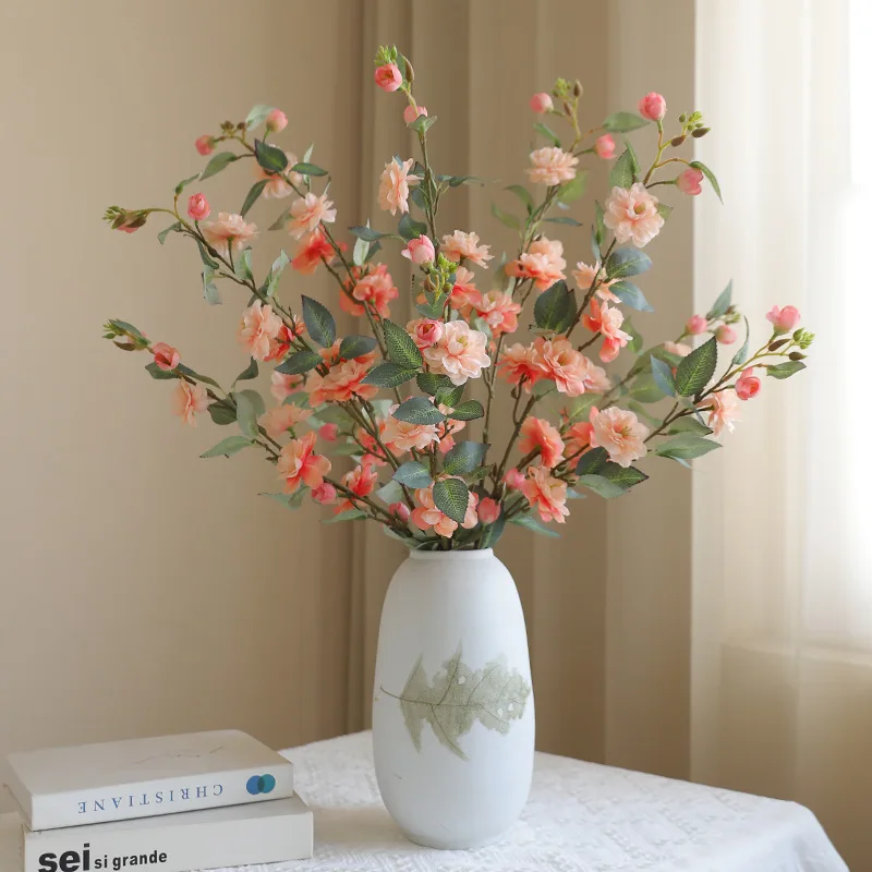 90CM Artificial Single Branch Camellia Chinese Style Retro Home Decoration Photography Prop Silk Flower Wild Camellia