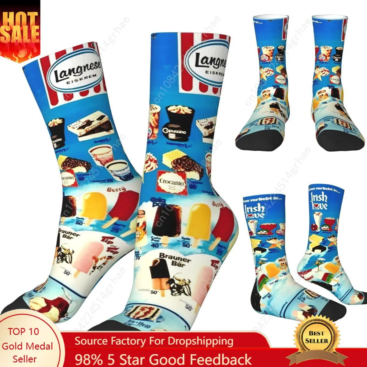 

IceCream Print Stockings Design Fashion Socks Spring Anti Slip Socks Couple Running High Quality Socks