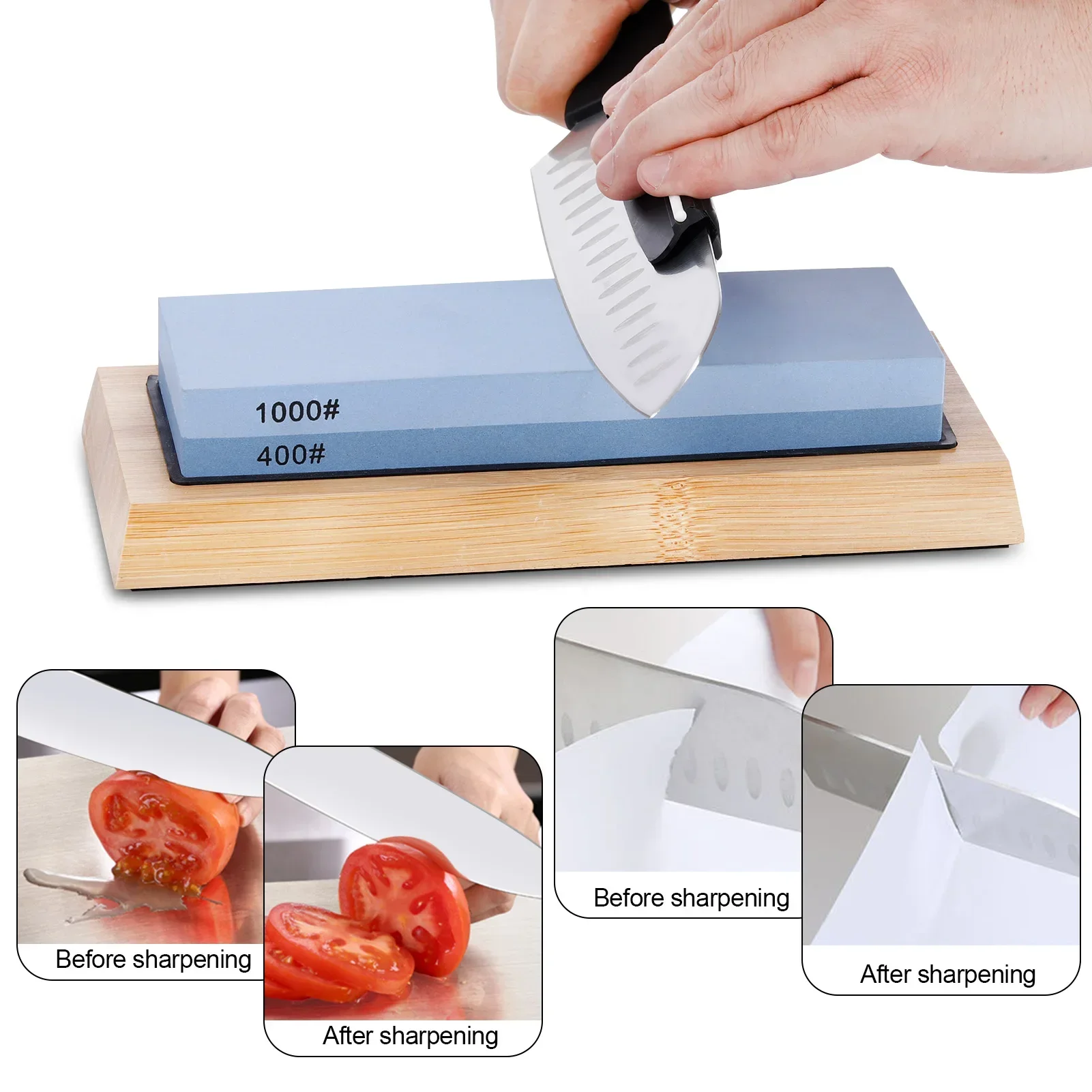 Complete Knife Sharpening Stone Set/Dual Grit Whetstone 400/1000 3000/8000 Knife Sharpener with Leather Strop/Flattening Stone