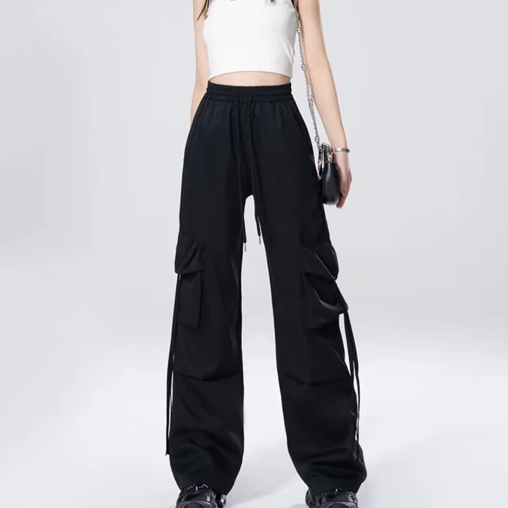 Casual Drawstring Wide Leg Sweatpants Y2K Multi-pockets Baggy Cargo Pants Oversized High Waisted Women Joggers Trousers Women