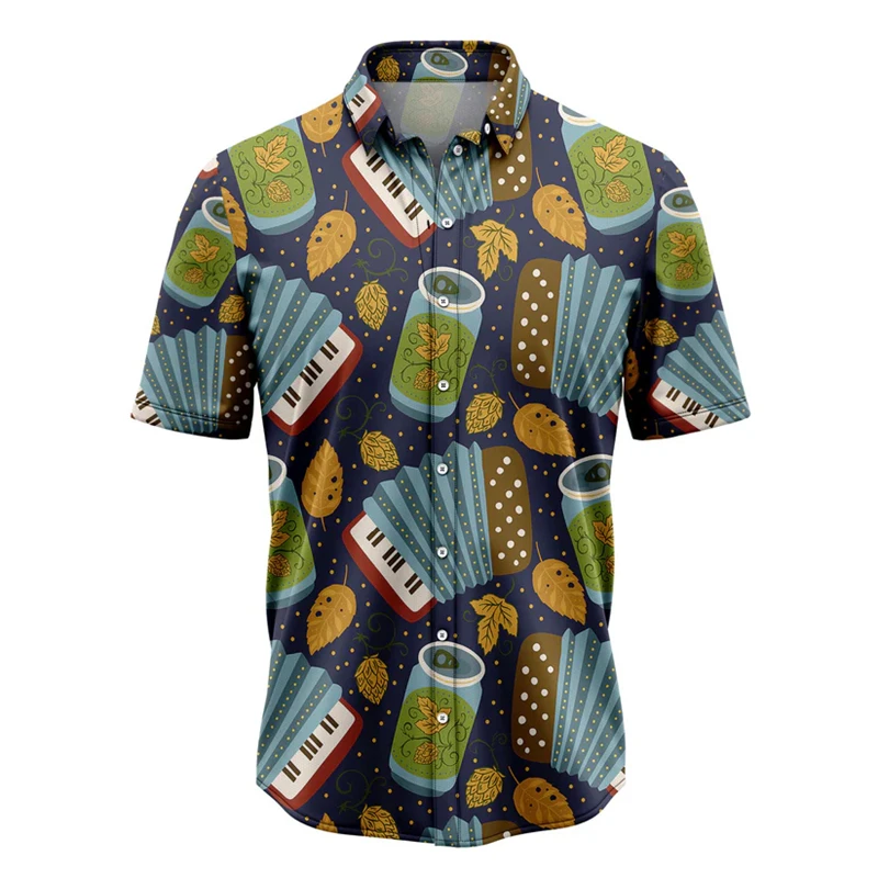 

Retro Accordion Pattern Hawaiian Shirts For Men Summer Casual Short Sleeve 3D Printed Lapel Blouse Loose Breathable Button Shirt