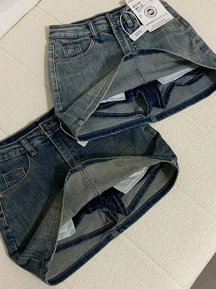 Large-size Vintage Denim Skirt Culottes New Style Spring Summer 2026 American-style Hot girl High Waist Slim A-line  Mini Skirt
