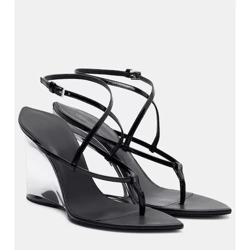 

2026Summer New Transparent Thick High-heeled Women's Sandals, Pointed Flip Flops, Clip Toe Sandals, Party High-heeled Sandals