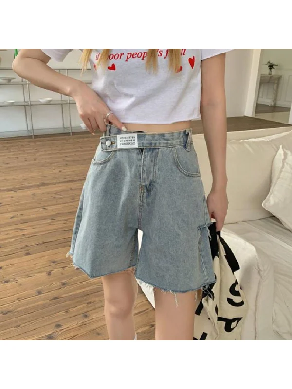 

High Waist Straight Leg Jeans Shorts plus Size Ripped Denim Thin Summer High Waist Slimming Wide Leg Pants Cleanfit Style