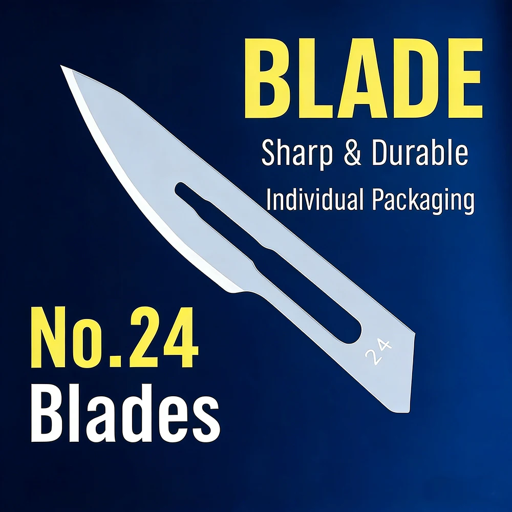 Hojas de bisturí estériles No. 24, cuchillo quirúrgico estéril No. 24, envueltas individualmente en papel de aluminio para uso dental, quirúrgico, manualidades y más.
