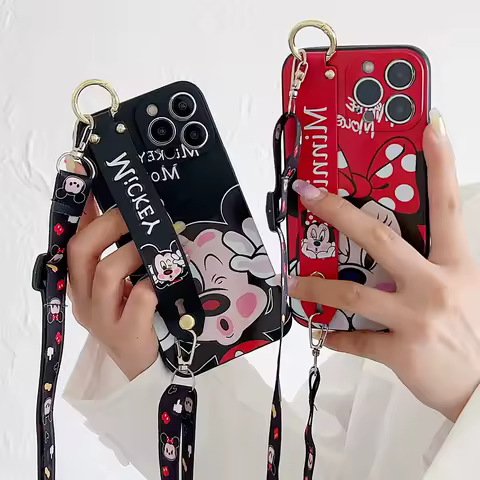 Minnie Phone Case Wrist Strap Rope For Samsung Galaxy S8 S9 S10 S20 S21 S22 S23 S24 S25 Plus Ultra S21FE Note 8 9 10 20