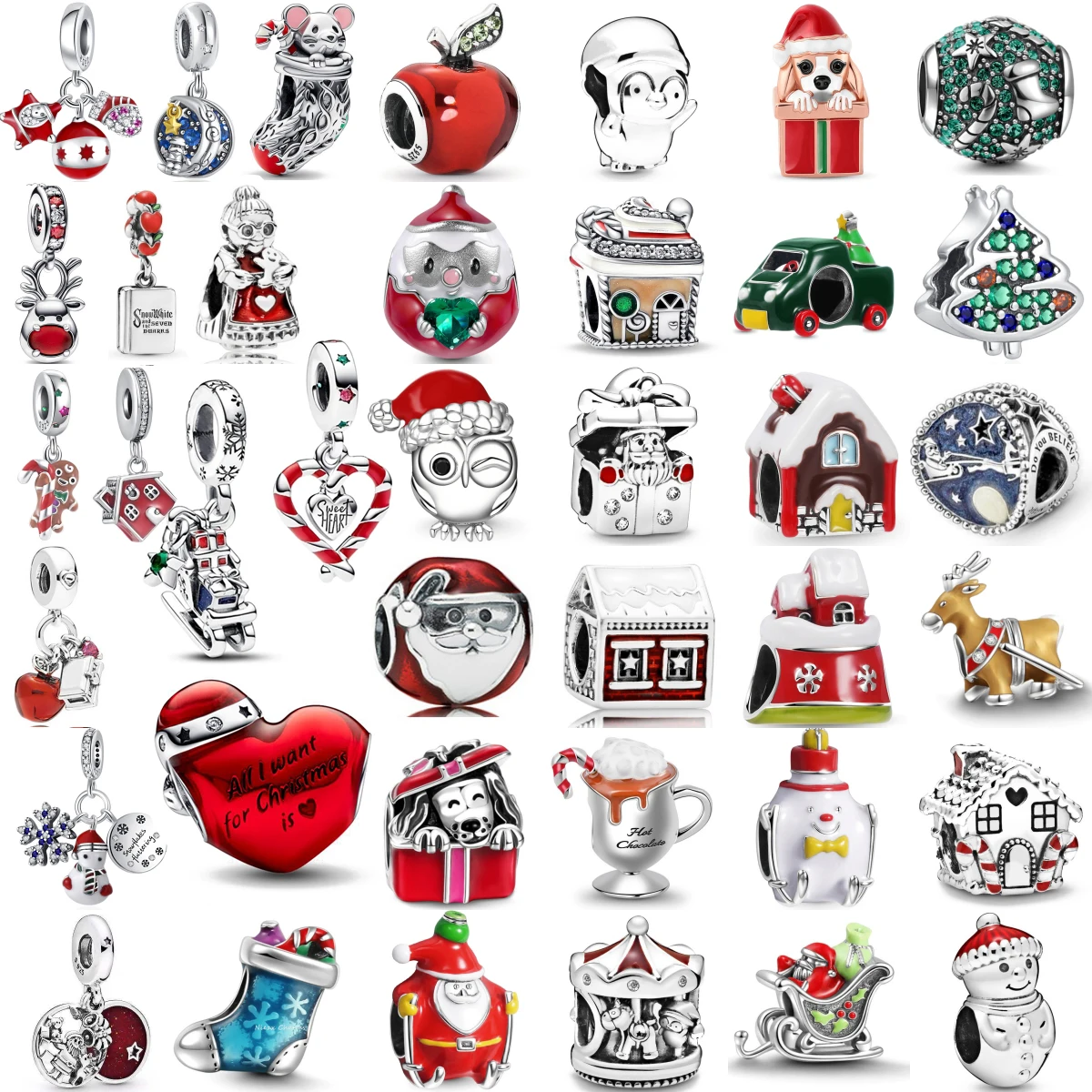 

Merry Christmas Tree Heart Charm Sterling Silver S925 Beads Fit Pendant Bracelet for Women DIY Fine Jewelry Christmas Gifts