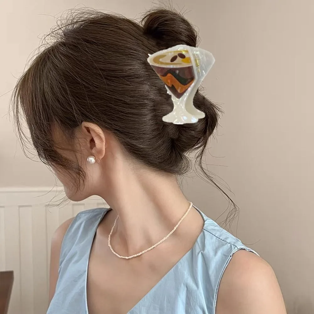 

Acrylic Cocktail Theme Hair Clip Ponytail Clip Beach Style Creative Shark Clip Geometry Goblet Shape Acrylic Hair Claw