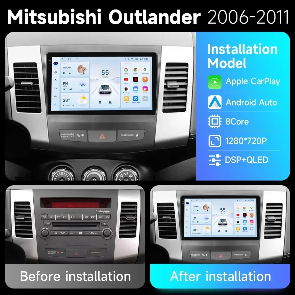 Android For Mitsubishi Outlander 2005 -2013 Citroen C-Crosser Peugeot 4007 Android Car Radio Multimedia Stereo Player CarPlay