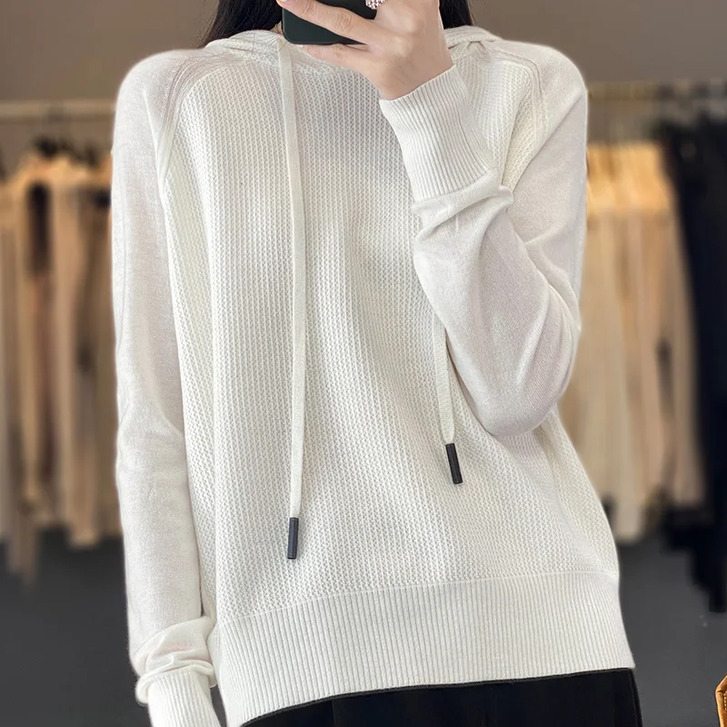 Spring and Autumn sweater female y2k hooded cashmere pullover loose autumn wool hoodie lazy wind knitting base hoodie clothes