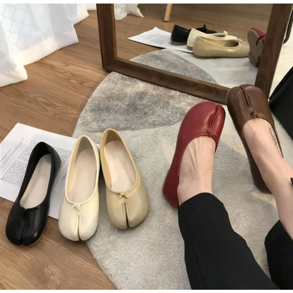 

Fashion Soft Leather Split Toe Women Tabi Ballet Flats Spring Autumn Comfortable Walking Lazy Loafers Casual Girls Dance Shoes