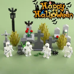 MOC Cemetery Building Block Model Grave Tombstone Bat Spider Animals Ghost Skeleton Scary Halloween Accessories Bricks Toy Boys