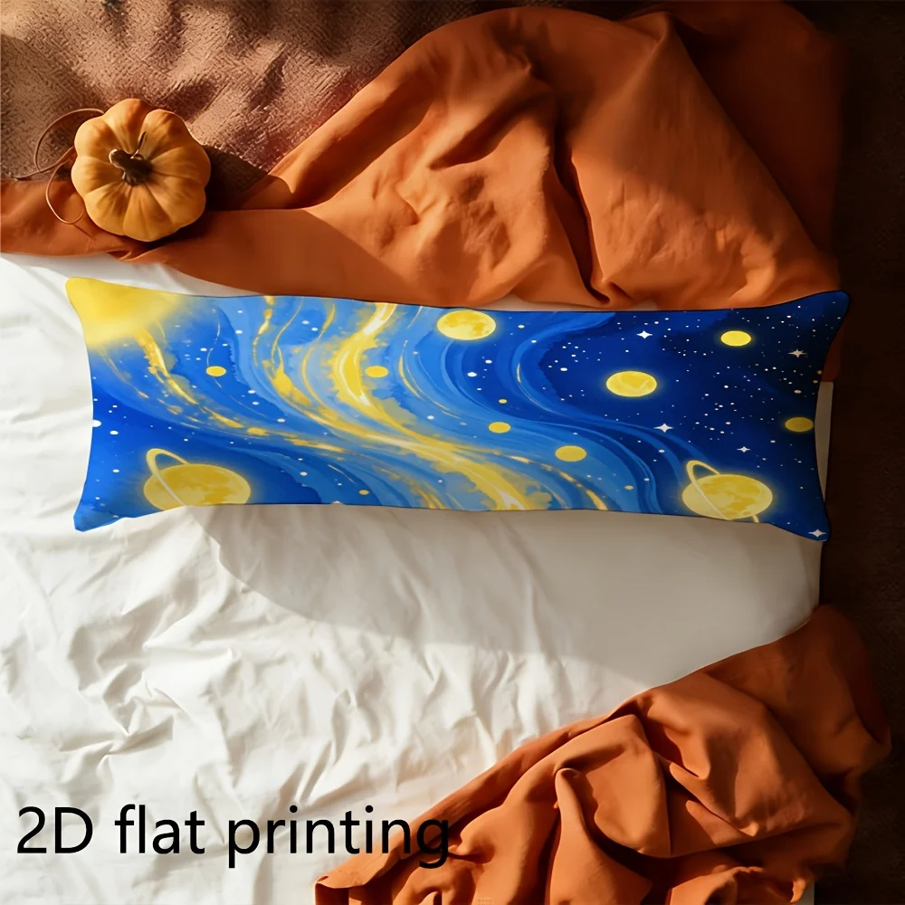 Long Pillowcase, 2D Printed Design, Night Sky Planet Luminous Pattern, Full-body Support Pillow Cover, Durable Fabric, Zippered