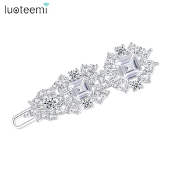 LUOTEEMI Aesthetic Cubic Zirconia Starry Barrettes Trendy Exquisite Sparkling CZ Hair Jewelry for Women Girl Wedding Accessories