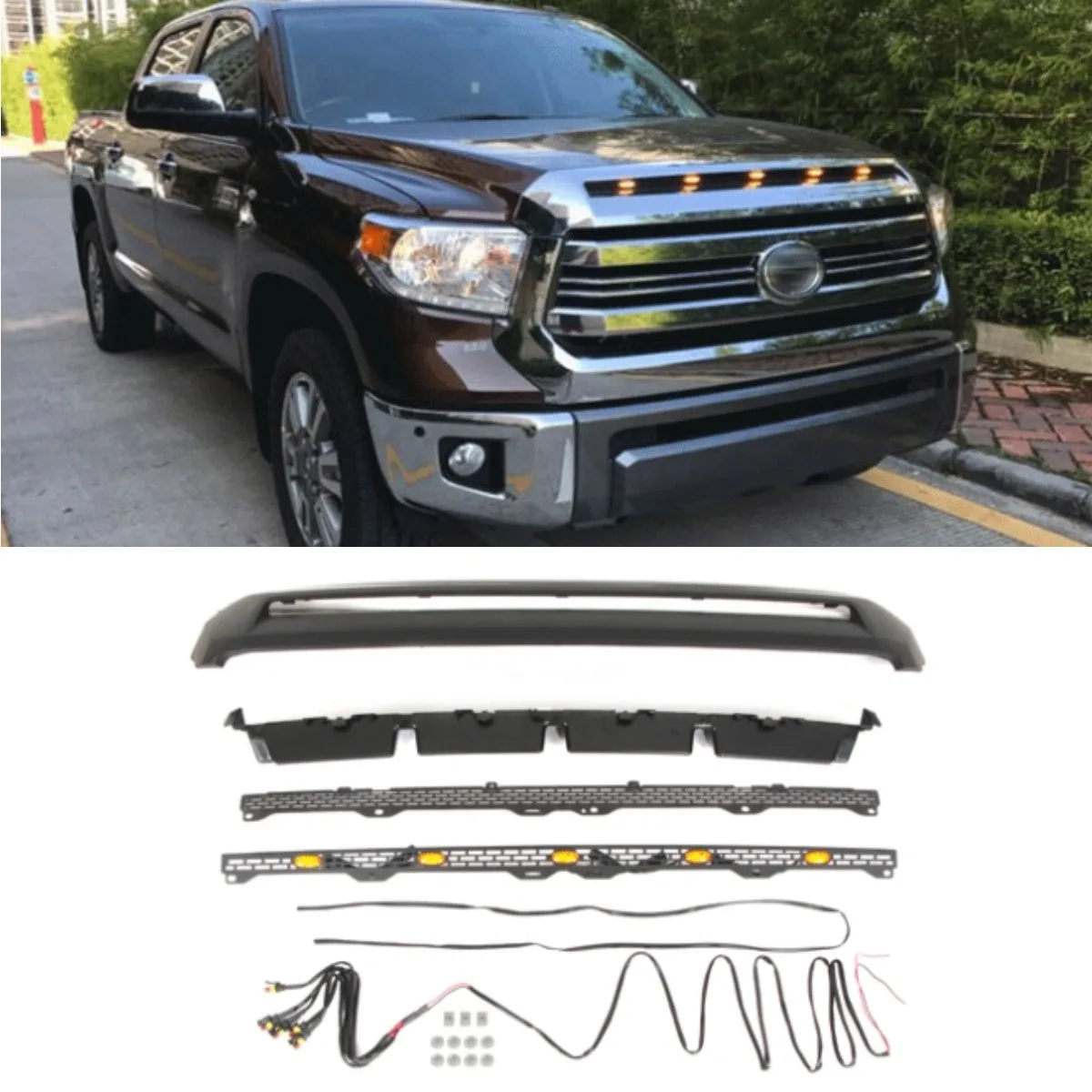

For TOYOTA Tundra 2014-2019 Exterior Part Front Racing Facelift Upper Radiator Grilles Car Front Bumper Racing Grille Body Kit