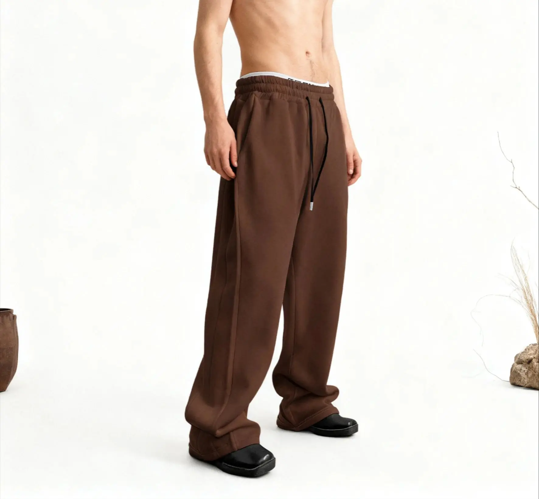

European Running pants Men's waist trousers waist drawstring straight wide-leg loose trousers sports trousers pocket men pants