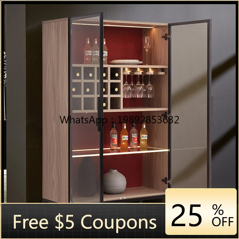 

LYY Nordic Minimalist Glass Door Wine Cabinet Italian Light Luxury Sideboard with Light Display Storage Simple