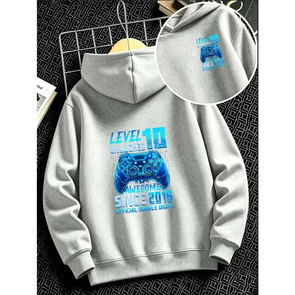 Cool Gamer Birthday Kids Hoodie, Blue Neon Gamepad Front and Back Print Boys Kids Sweatshirt