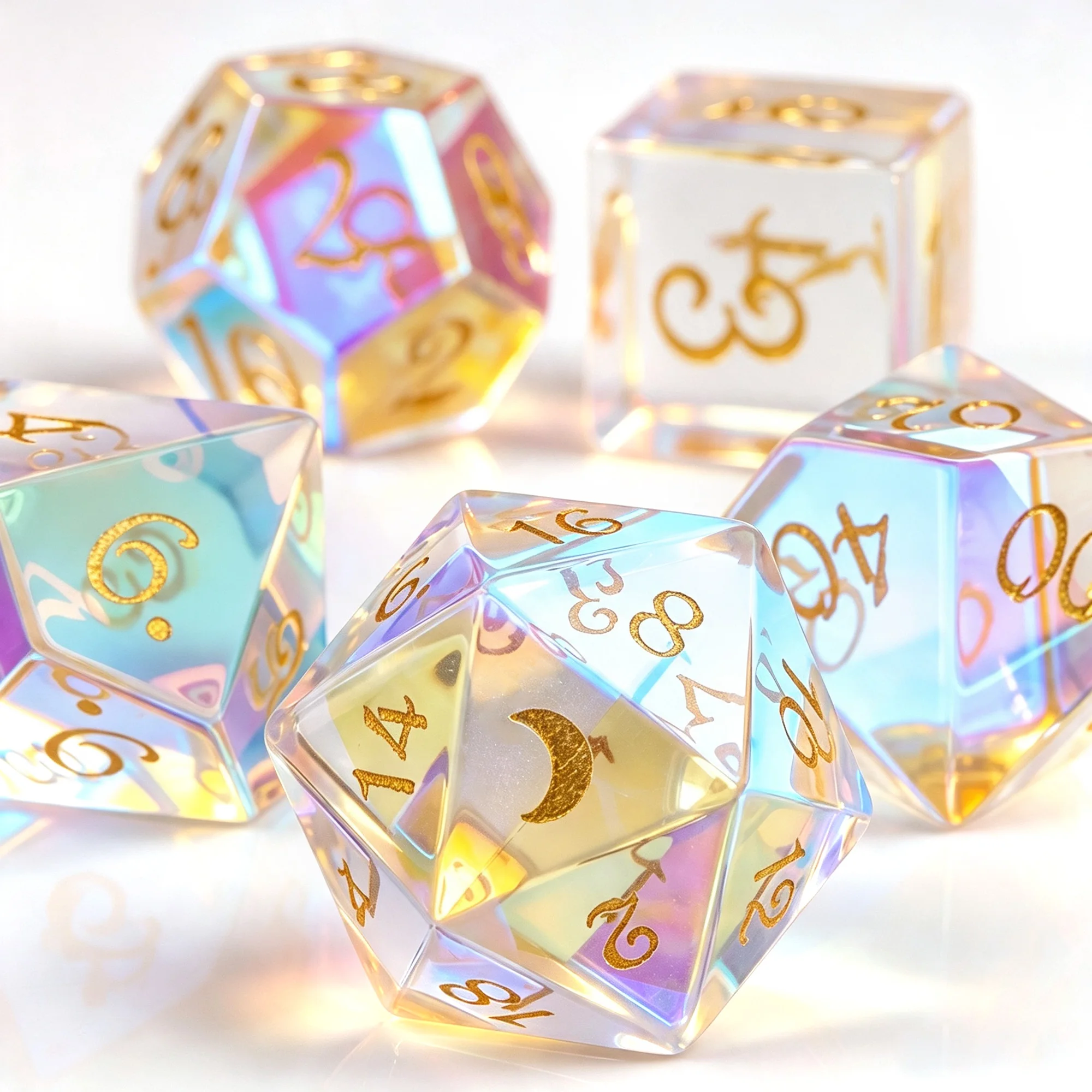 7PCS Random Gem Style Polyhedral Dice Set with Silver Metal Box Multi Sided Dice for RPG Tabletop Games Gift