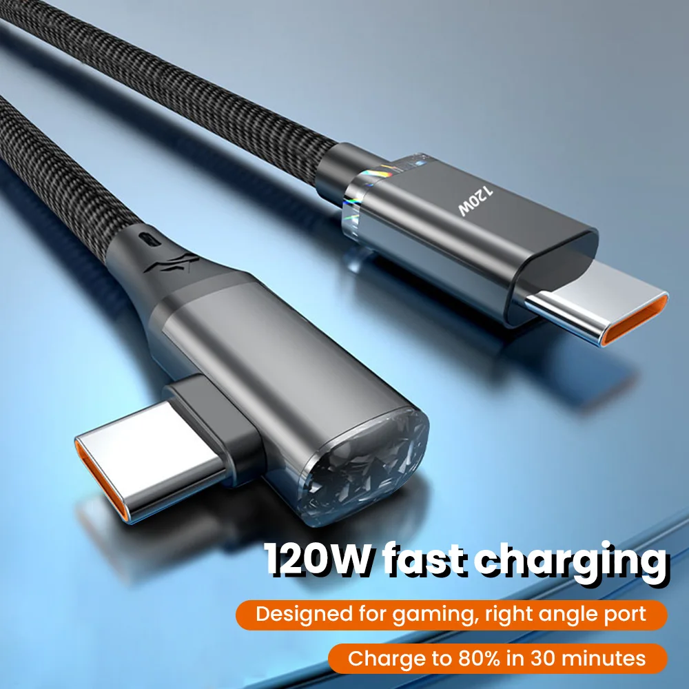 90 Degree Elbow USB C Cable PD 120W Fast Charging Type C To Type C Cable For iPhone 15 Samsung Xiaomi Huawei Charger Data Cord
