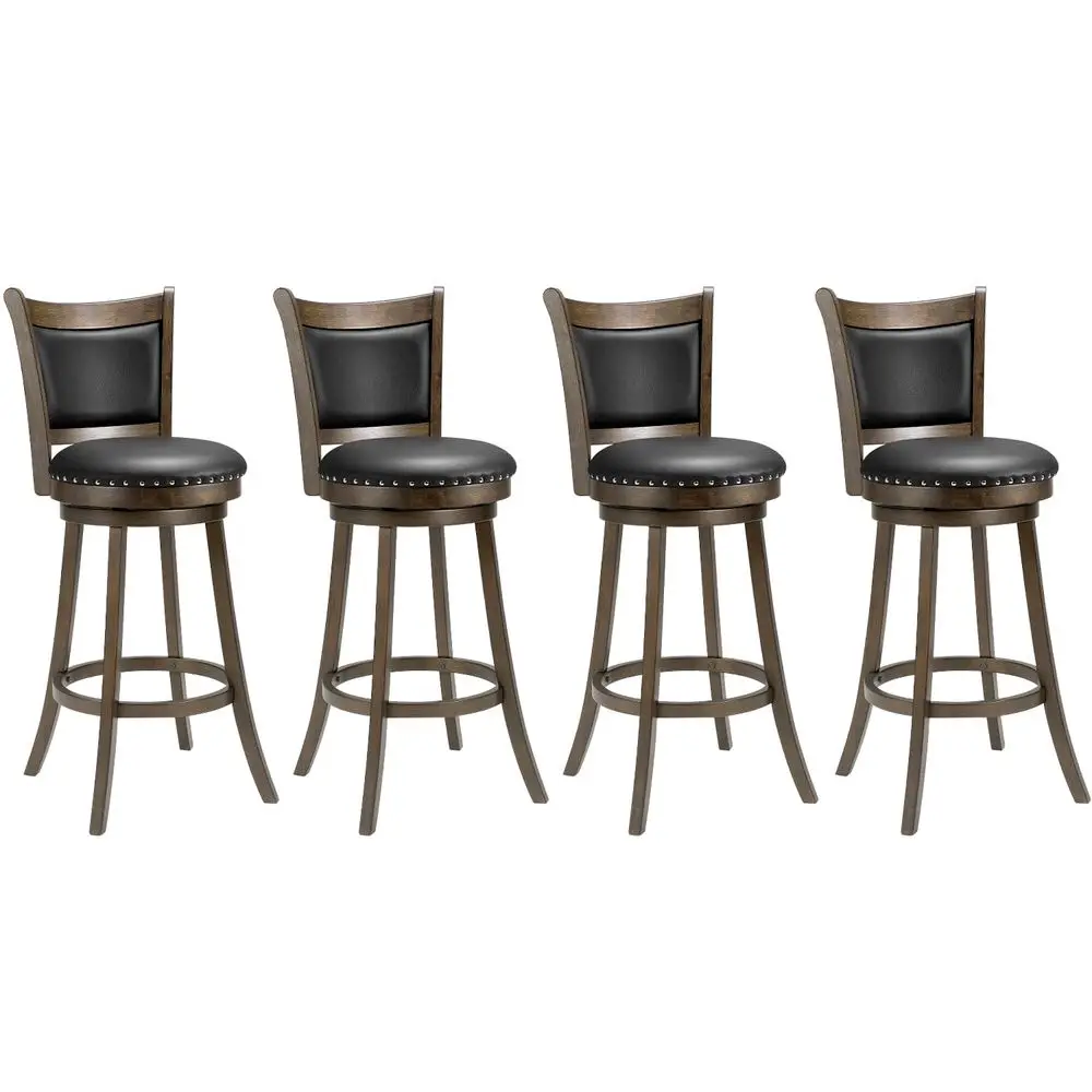 

Swivel Bar Stools Set of 430 Inch Bar Height Stools with Black Faux Leather Padded amp High Back, Solid Rubber Wood Frame amp F