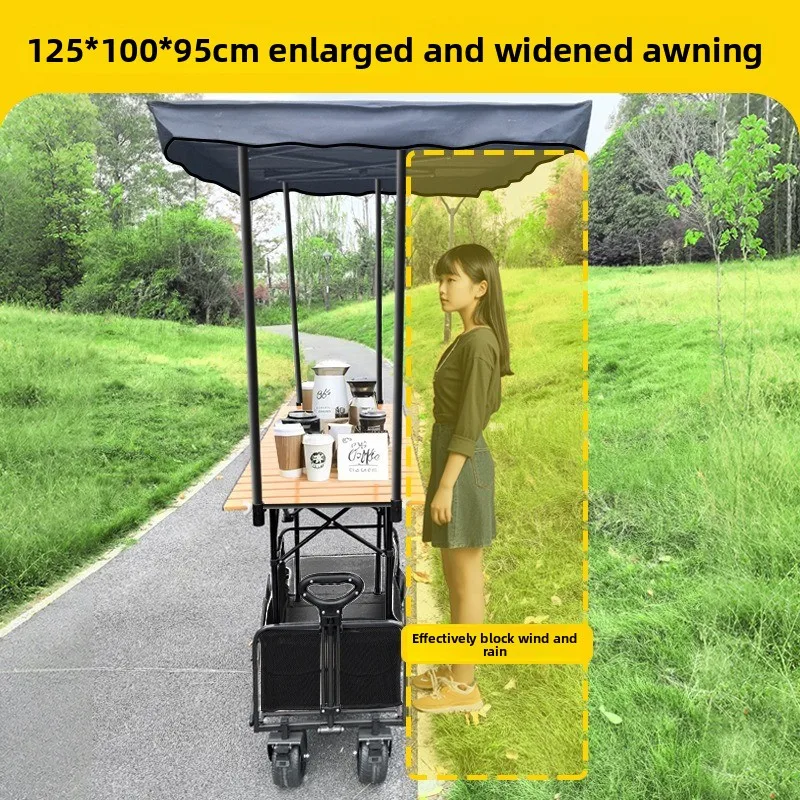 Portable Folding Stall Wagon with Removable Canopy Outdoor Display Stand Night Market Vending & Camping Trolley