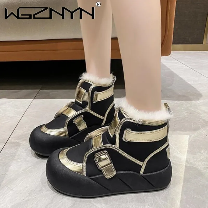 Hot sales 2024 Genuine PU Leather Women Warm Chimney Hidden Heels Platform Wedge Autumn Winter Plush Booties Warm Fashion Shoes