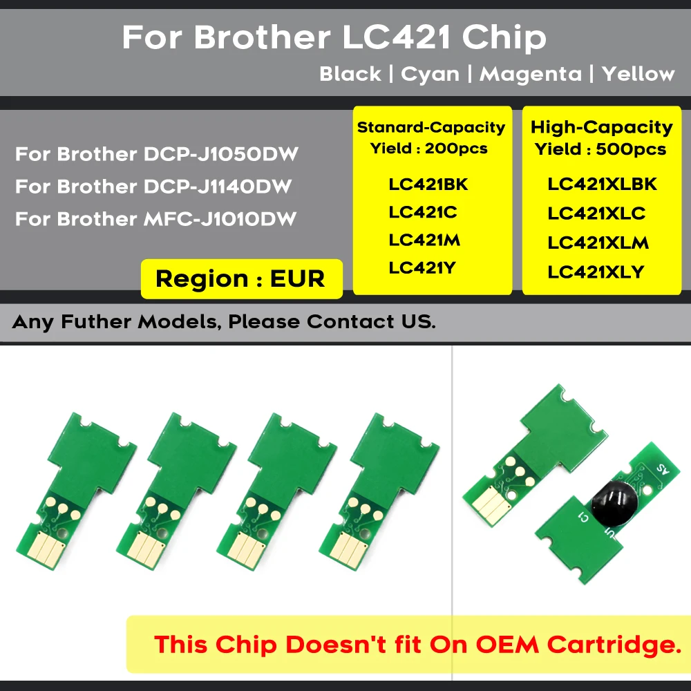 Imagem -02 - Chip de Cartucho de Tinta Compatível para Impressora Apto para Brother Dcp-j1050dw Dcp-j1140dw Dcp-j1800dw Mfc-j1010dw Europa Lc421 Lc421xl