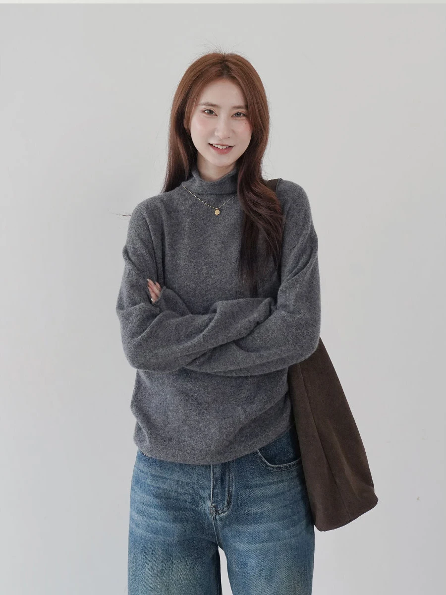 

Женский повседневный свободный вязаный шерстяной свитер с высоким воротником и длинными рукавами, базовая модель, новинка осени-зимы 2026