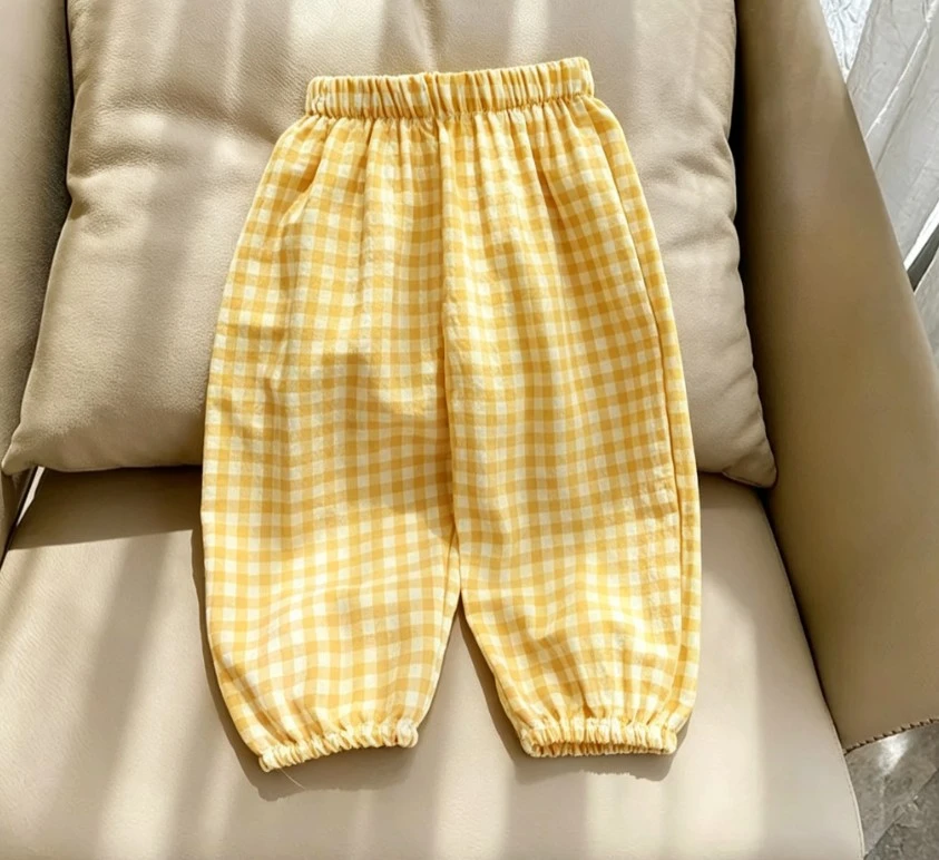 Toddler Infant Summer Thin Casual Long Pants Baby Boys Girls Classic Gingham Plaid Trouser Children Popular Loose Summer Pants