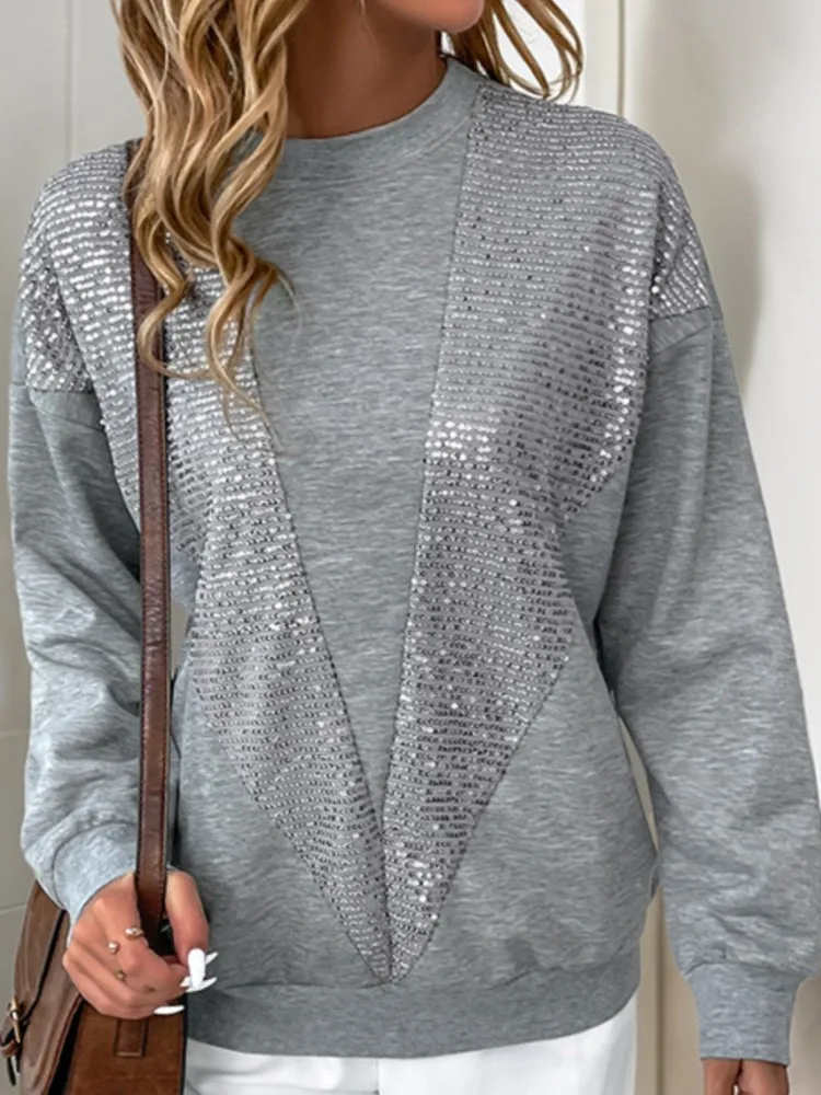 2026 Autumn And Winter Women's Hoodie Fashionable, Comfortable, Casual Temperament, Versatile Commuting, Sequin Patchwork Top