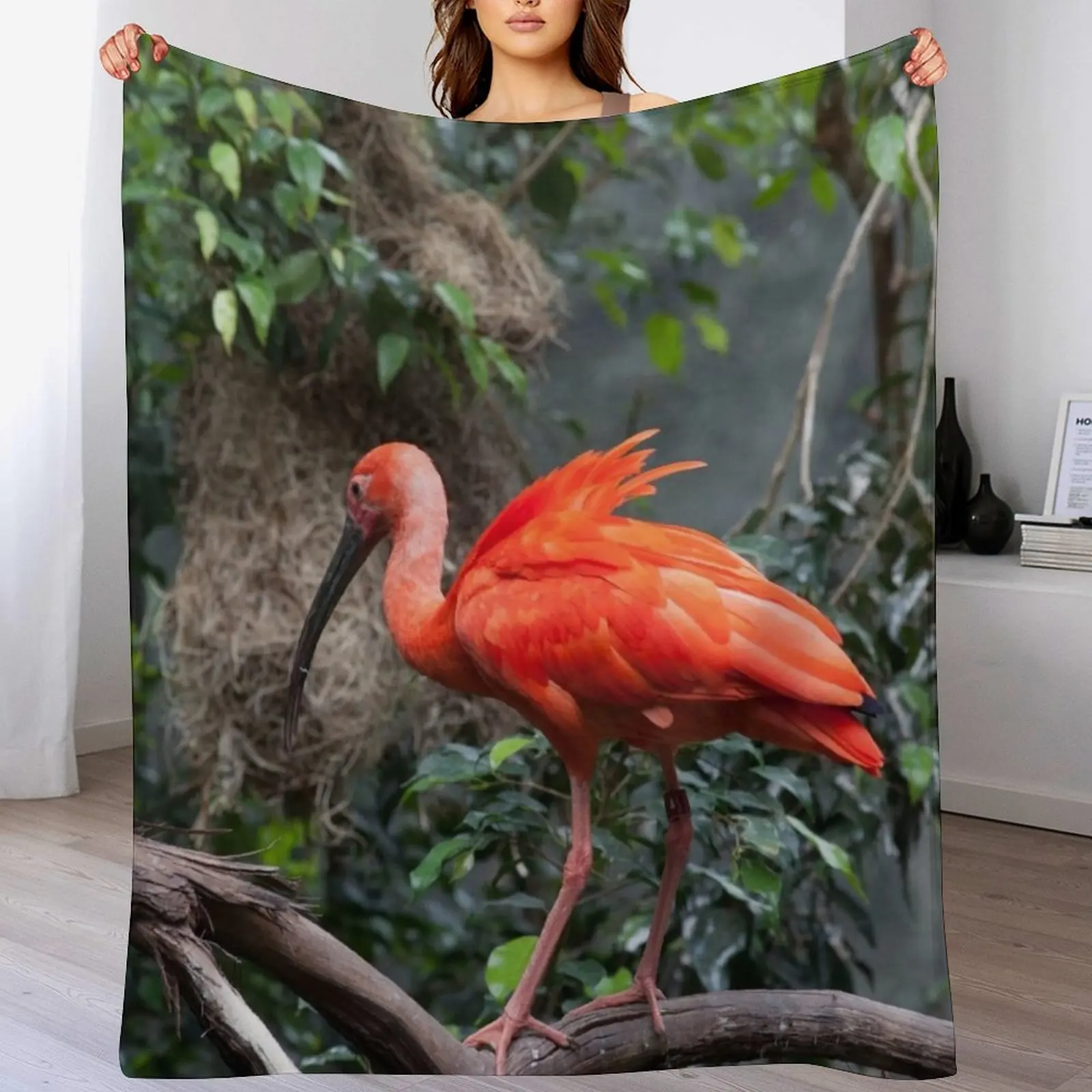 

Scarlet Ibis perched on a vine Throw Blanket Sleeping Bag Shaggy Flannels Decorative Sofas Blankets