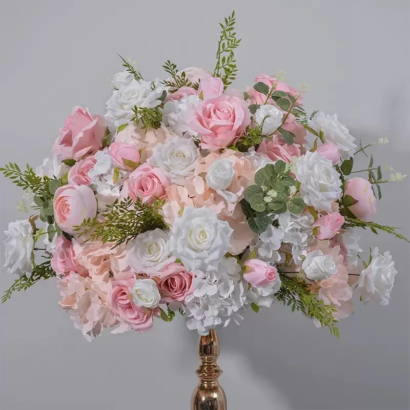 FSDKX  Handcrafted Full Trailing Blush Wine Red White Artificial Long Table Flower Centerpiece for Wedding Main Head Table Setti