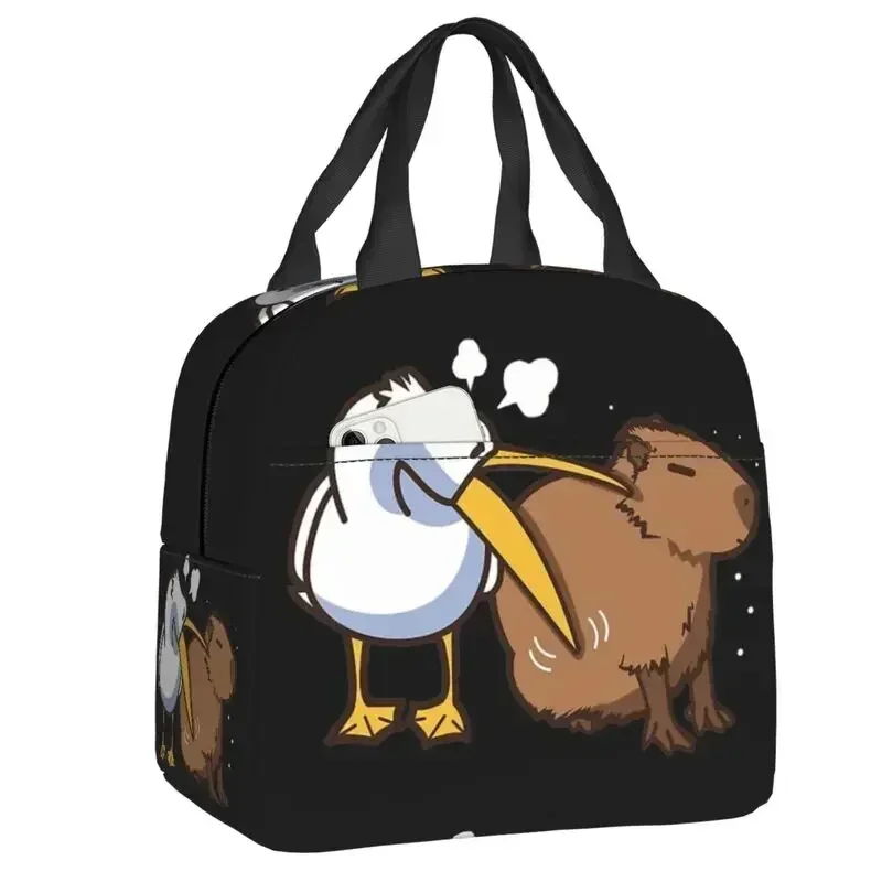 Tries To Eat Capybara Insulated Lunch Bags for Work School Cute Kawaii Meme Leakproof Thermal Cooler Lunch Box Women Children