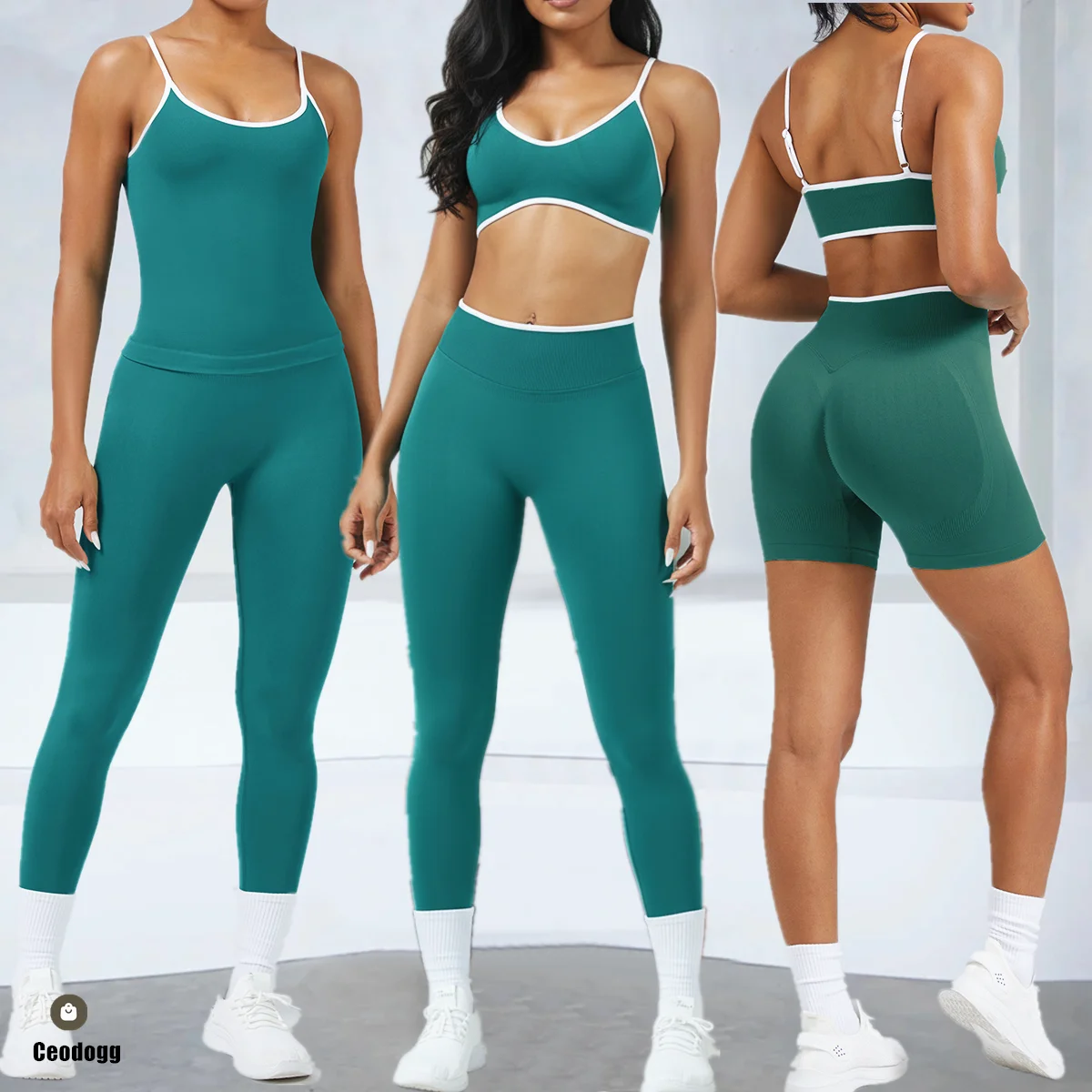 Conjunto Deportivo de 2 Piezas para Mujer, Top Corto y Leggings Deportivos con Relleno, para Yoga, Gimnasio, Ejercicio, Ropa Deportiva XP219