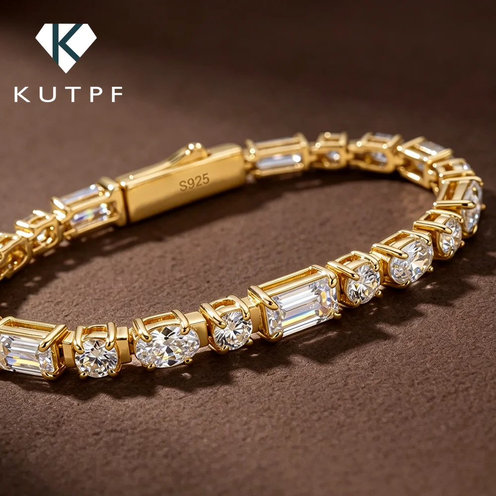 Bracelets tennis en moissanite véritable taille émeraude/ronde/ovale pour femmes et hommes, jonc en diamant en argent S925 avec certificats GRA